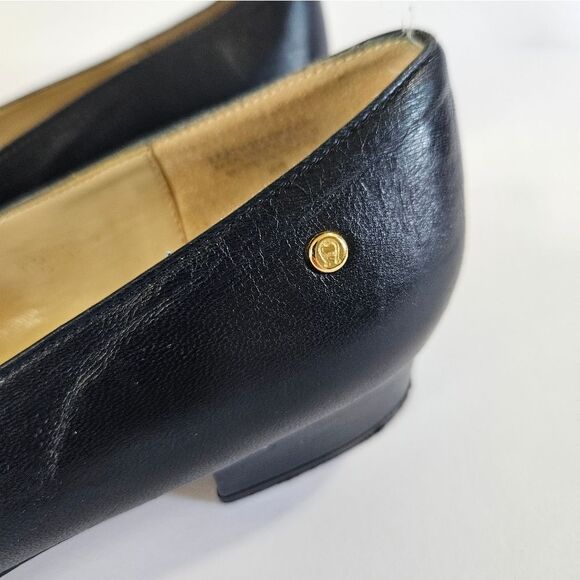 Vintage Etienne Aigner Navy Leather Horse Bit Snip Toe Carrington Loafers 8.5 - Picture 7 of 13
